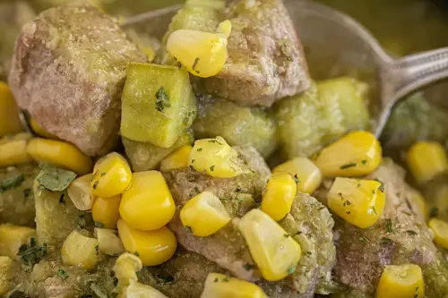 Pork with Zucchini and Corn in Green Salsa